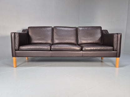 Vintage Danish 3 Seat Sofa Dark Brown Leather 1970s Retro MCM EB10071 M3SS5