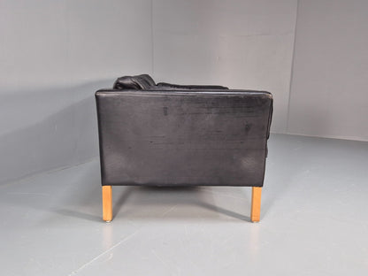 Retro Danish Two Seater Sofa Danish Black Leather 1980s MCM EB10120 M2SS10