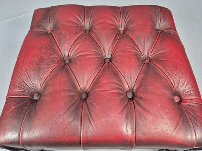 Vintage Red Leather Chesterfield Queen Anne Style Footstool Retro EB9389 VWOO - UKDK FURNITURE