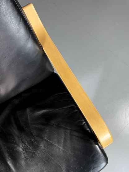 Vintage Danish Lounge Chair Black Leather Bentwood 1980s Retro EB6089 MBEN11