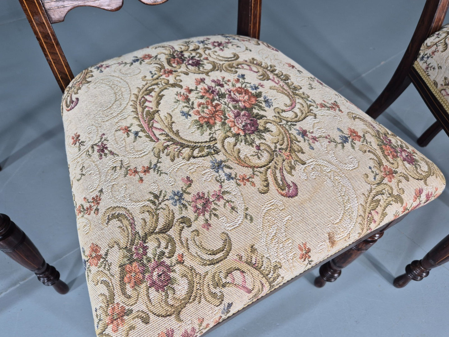 3 Antique Saloon Chairs Rosewood Frame Floral Seats Inlay Victorian EB10990 VDIN14