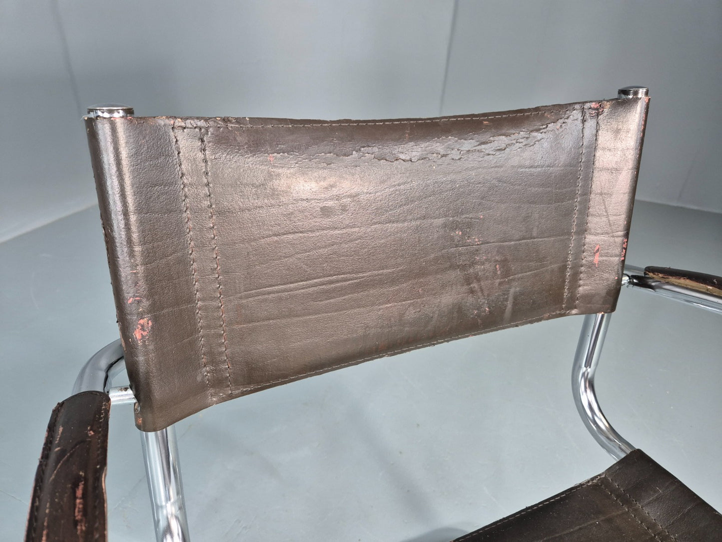 2 Bauhaus Style 1980s Chairs Leather and Chrome Retro Art Deco EB10980 MNOR8