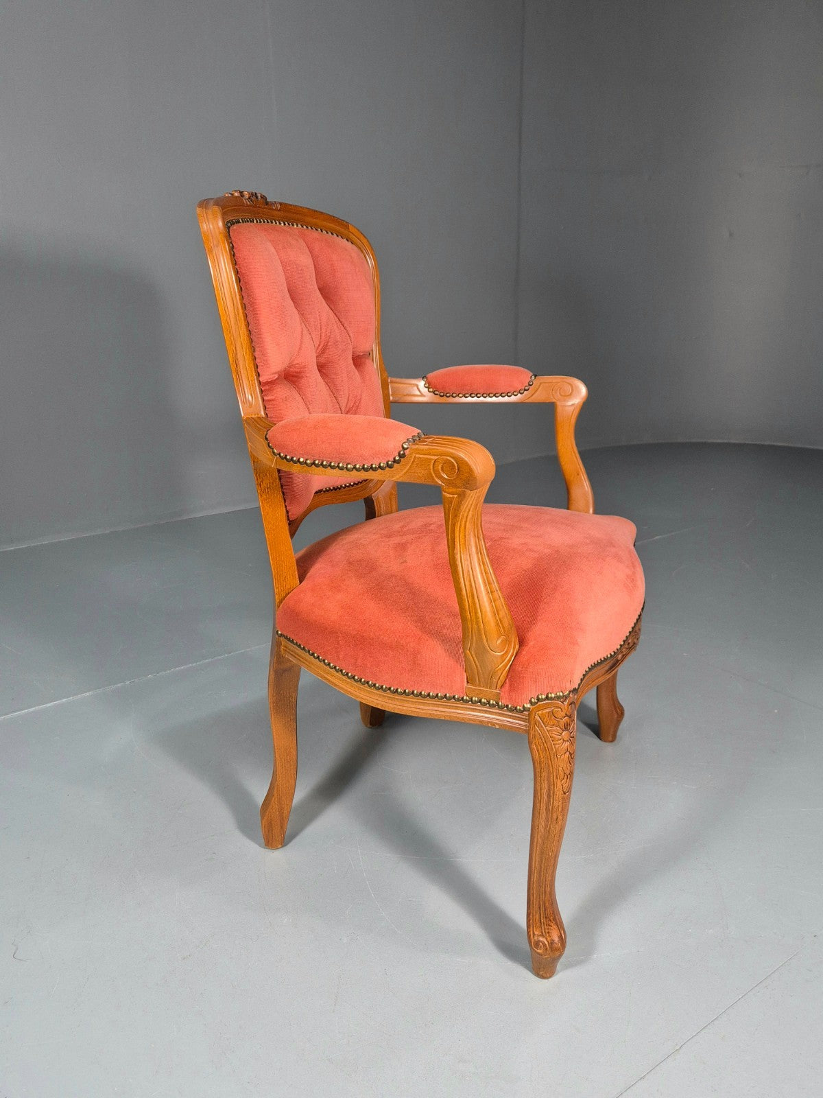 Vintage Rococo Lounge Chair Danish 1970s Reproduction Salmon Pink EB10986 VCLO3