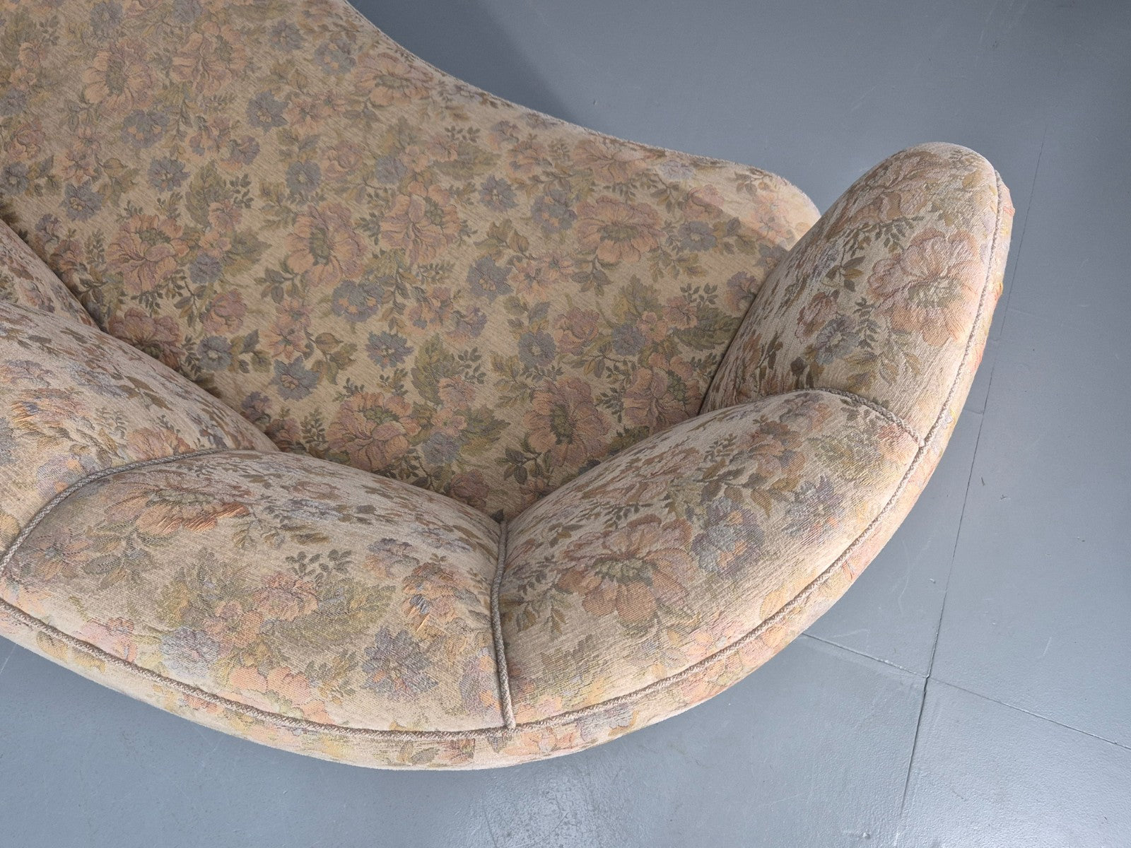 Vintage Two Seater Danish Curved Banana Sofa 1930s Art Deco Floral EB10795 V2SS15