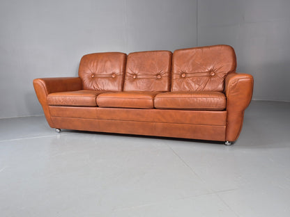 Vintage Danish 3 seater Settee 1970s Danish Tan Leather Retro MCM EB11638 M3SS5