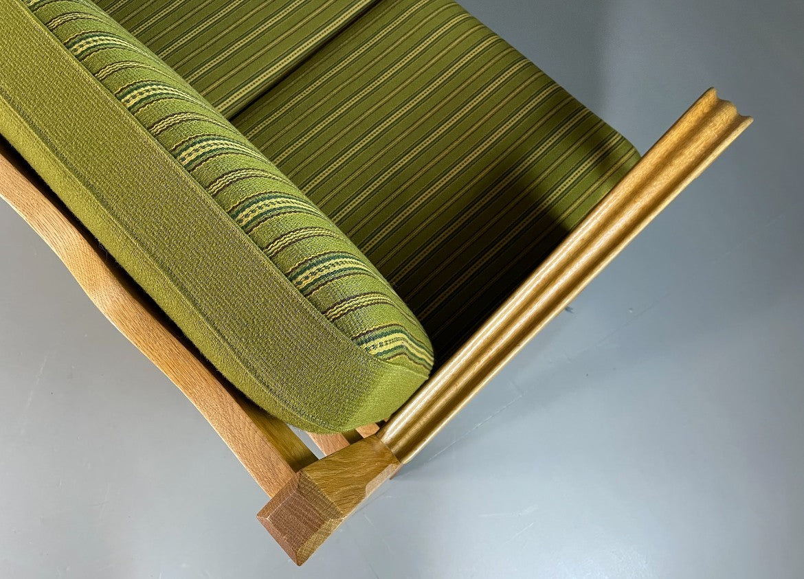 3 Seat Sofa Vintage Danish Kjaernulf Style Oak and Green Wool Retro EB6479 M3SS15