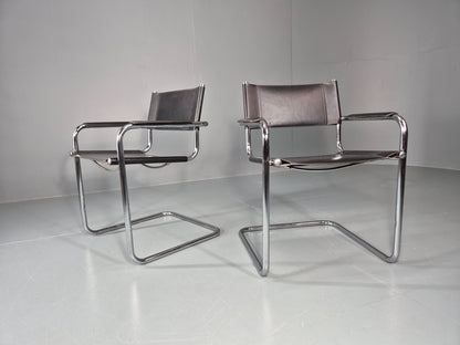 2 Leather and Chrome Elbow Chair Bauhaus Style Vintage 1980s Retro EB11214 MNOR1