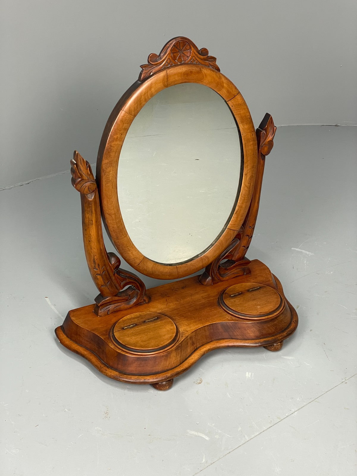 Antique Walnut Swing Mirror Victorian With Trinket Compartments EB11553 MWOO0