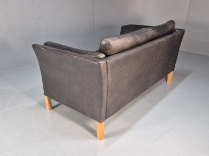 2 Seat Sofa Vintage Danish Black Leather 1970s Retro MId Century EB10112 M2SS16