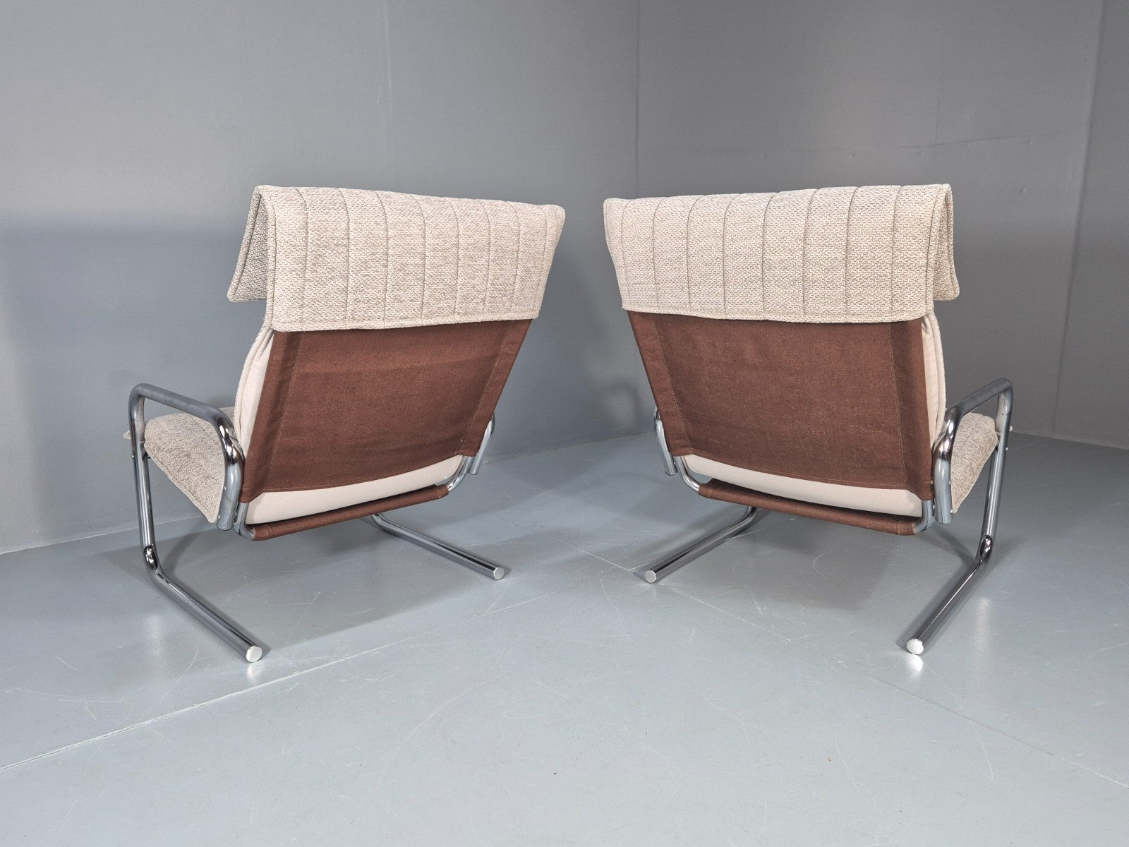 2 1970s Chrome Tube Lounge Chairs New Upholstery Retro Mid Century  EB10617 MNOR10