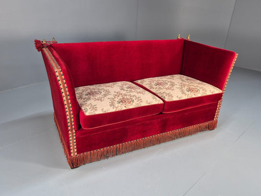 Vintage Danish Knowle Sofa Red Velour Cream Reversible Cushions 60s EB9648 V2SS - UKDK FURNITURE