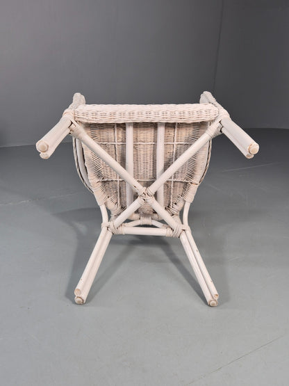 Vintage Rattan Lounge Chair White Painted 1970s Retro EB11219 VBER13