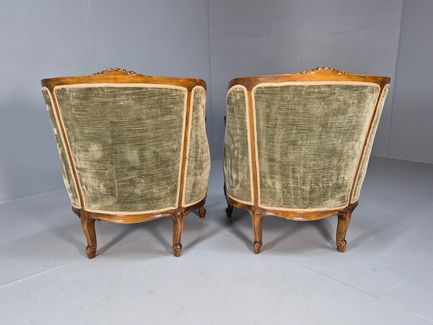 2 Vintage Rococo Armchairs 1920s Danish Green and Floral Antique EB9555 VCLO - UKDK FURNITURE