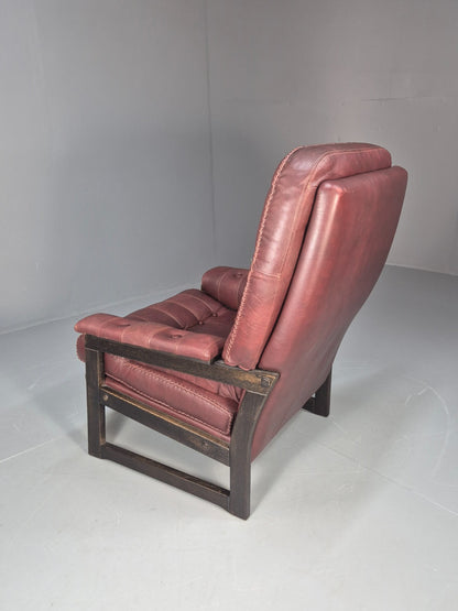 Vintage Danish Burgundy Leather 1980s Retro Lounge Chair MCM EB9793 MNOR - UKDK FURNITURE