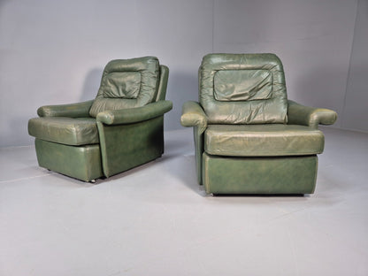 2 Vintage 1970s Green Leather Lounge Chairs Harrods Originally Retro EB9165 MNOR - UKDK FURNITURE