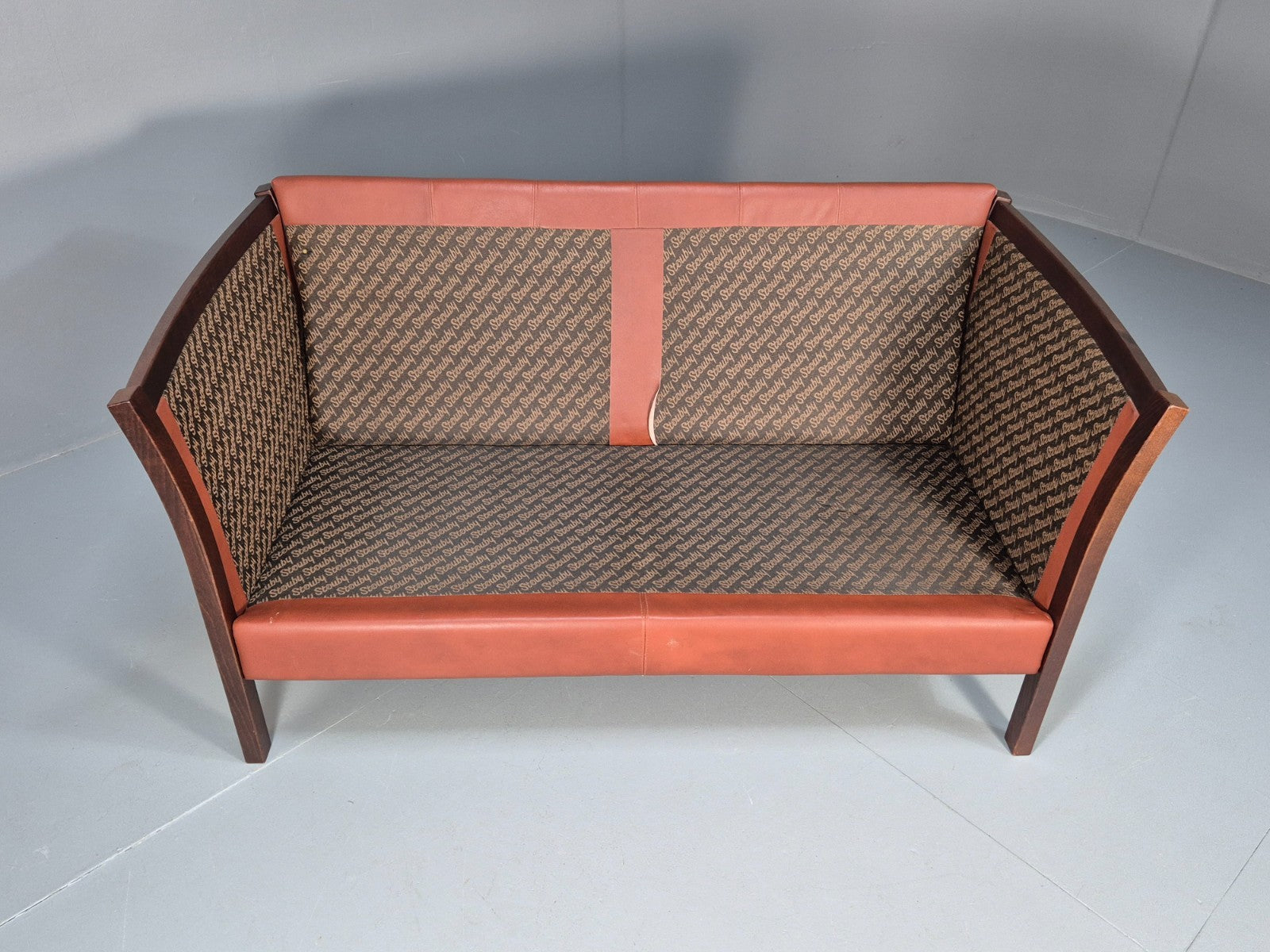 Mid Century 2 Seater Sofa Stouby Red Brown Leather Beech End Retro  EB10060 M2SS5