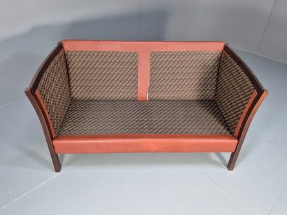 Mid Century 2 Seater Sofa Stouby Red Brown Leather Beech End Retro  EB10060 M2SS5