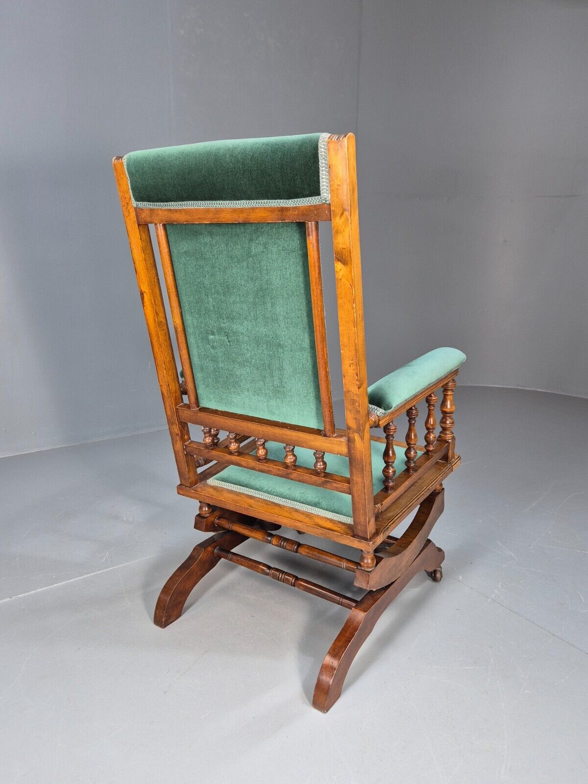 An Edwardian Mahogany Rocking Chair American Style Green Velvet EB9386 VCLO - UKDK FURNITURE