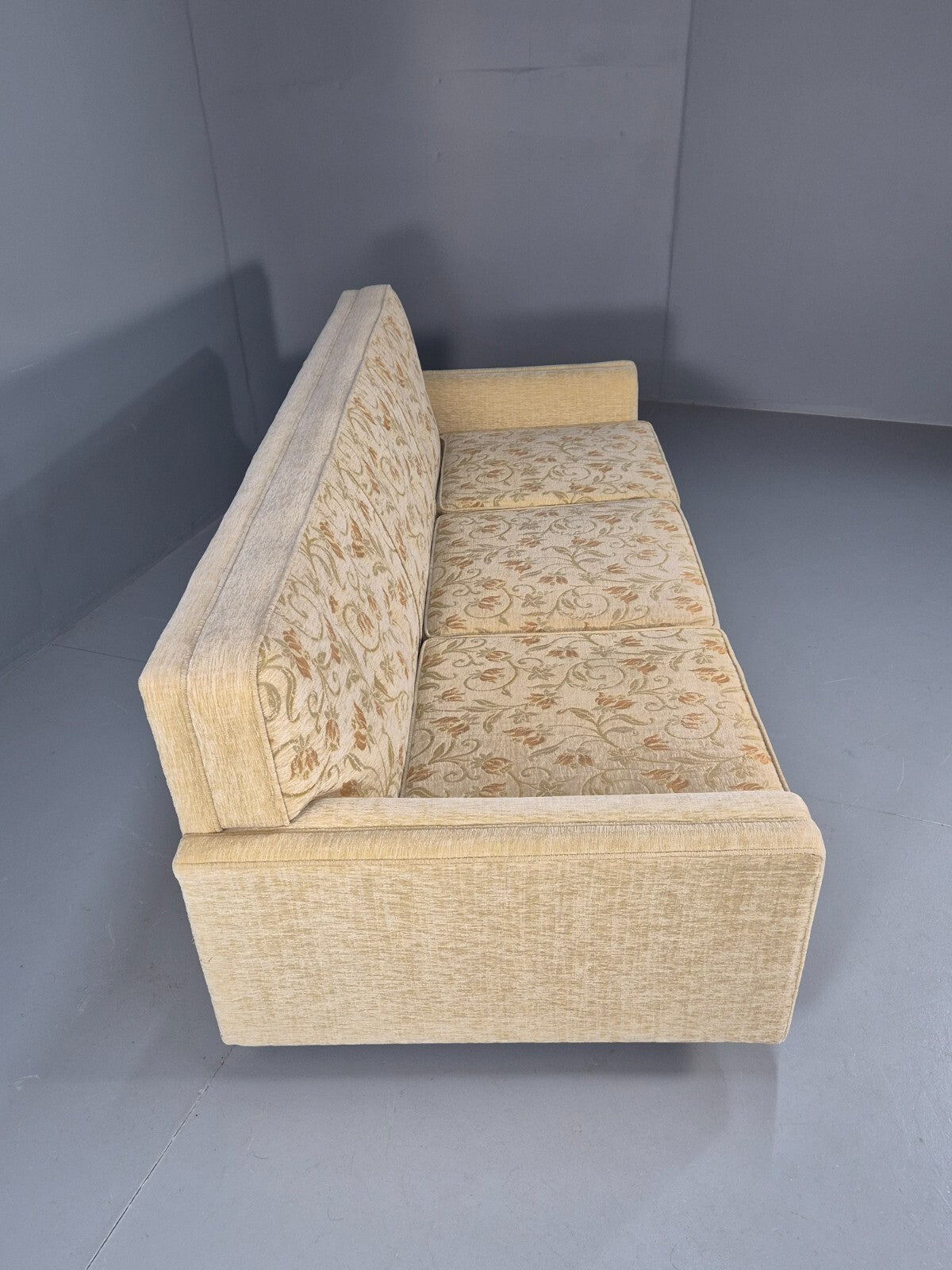 Vintage 1960s Sofa Cream Floral Upholstery 3 Seat Quality Retro EB9680 M3SS - UKDK FURNITURE