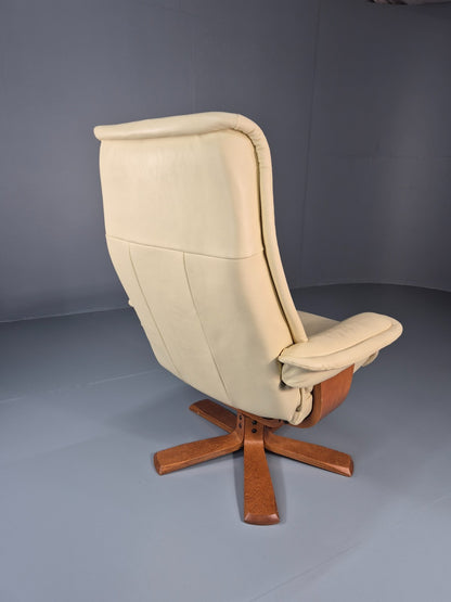 Vintage Danish Swivel Recline Lounge Chair Cream Leather 1990s  EB11400 MSWI4