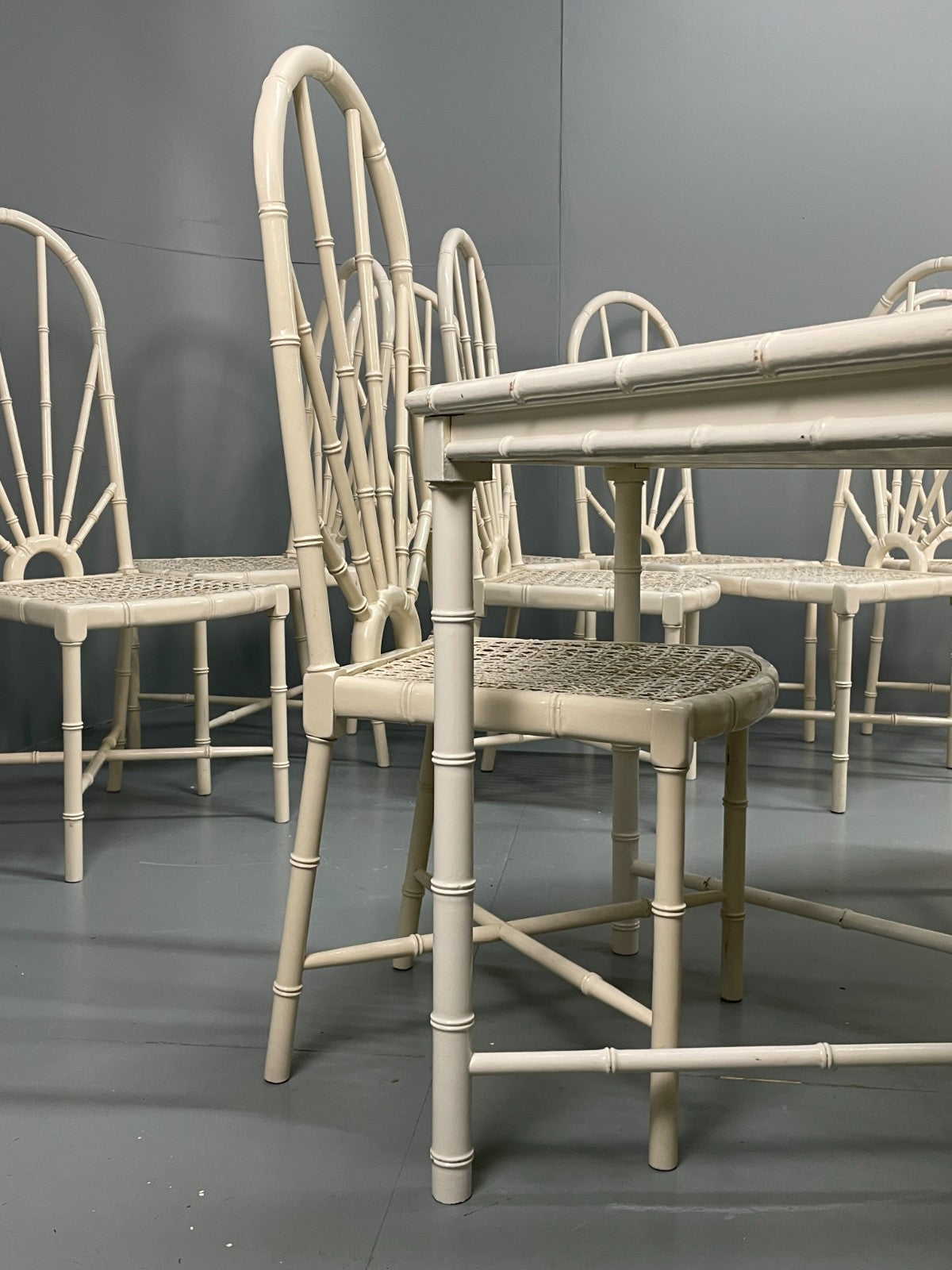 White Bamboo Dining Table & 8 Chairs Harrods 1950s Plantation Style EB11554 MWOO21
