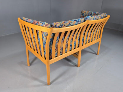 Vintage Danish 2 Seat Sofa Blue Floral Beech Frame 1980s Retro EB7453 M2SS - UKDK FURNITURE