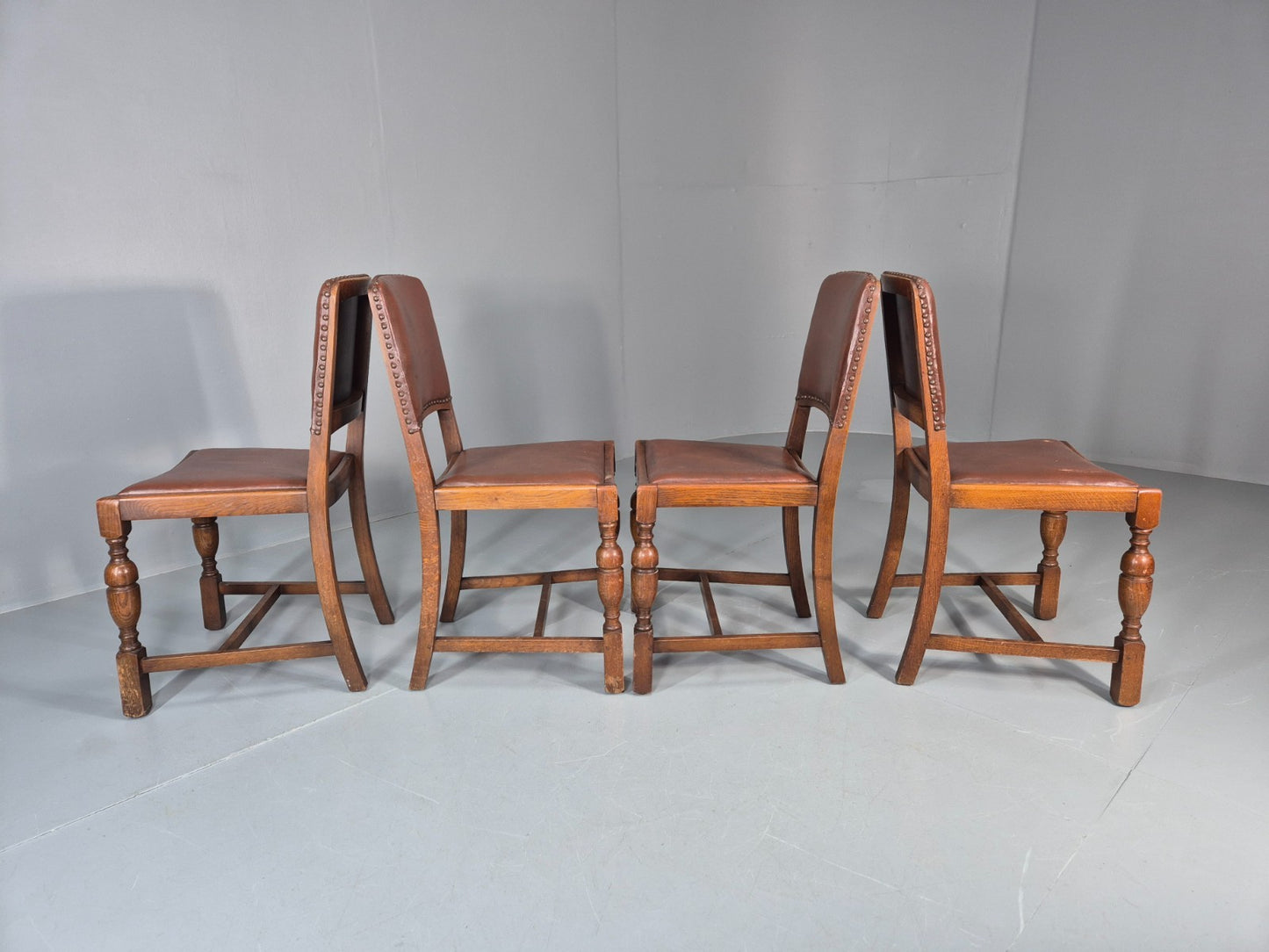 4 1930s Dining Chairs Oak and Rexine British EB11010 VDIN9