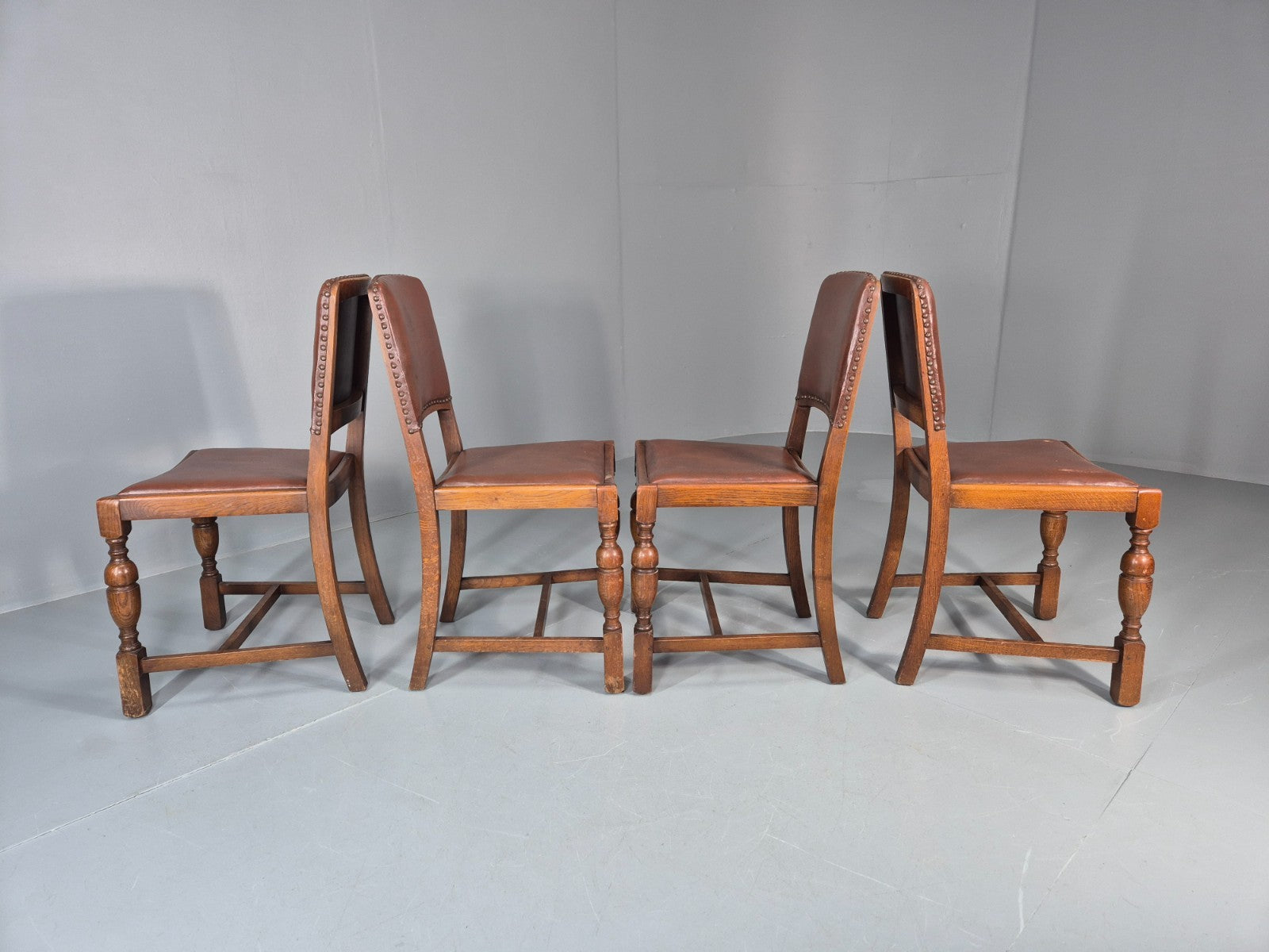 4 1930s Dining Chairs Oak and Rexine British EB11010 VDIN9