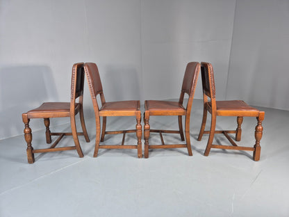4 1930s Dining Chairs Oak and Rexine British EB11010 VDIN9