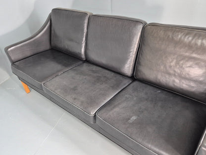 Vintage 3 Seat Sofa Black Leather Danish Hurup Mid Century Retro EB10475 M3SS23