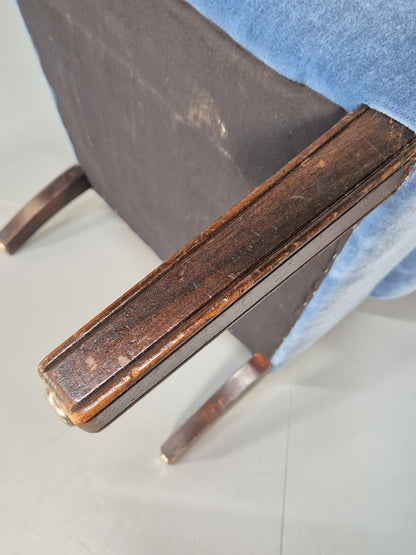 Vintage Wingback Lounge Chair Blue Velvet Antique Style EB9693 VNOR - UKDK FURNITURE