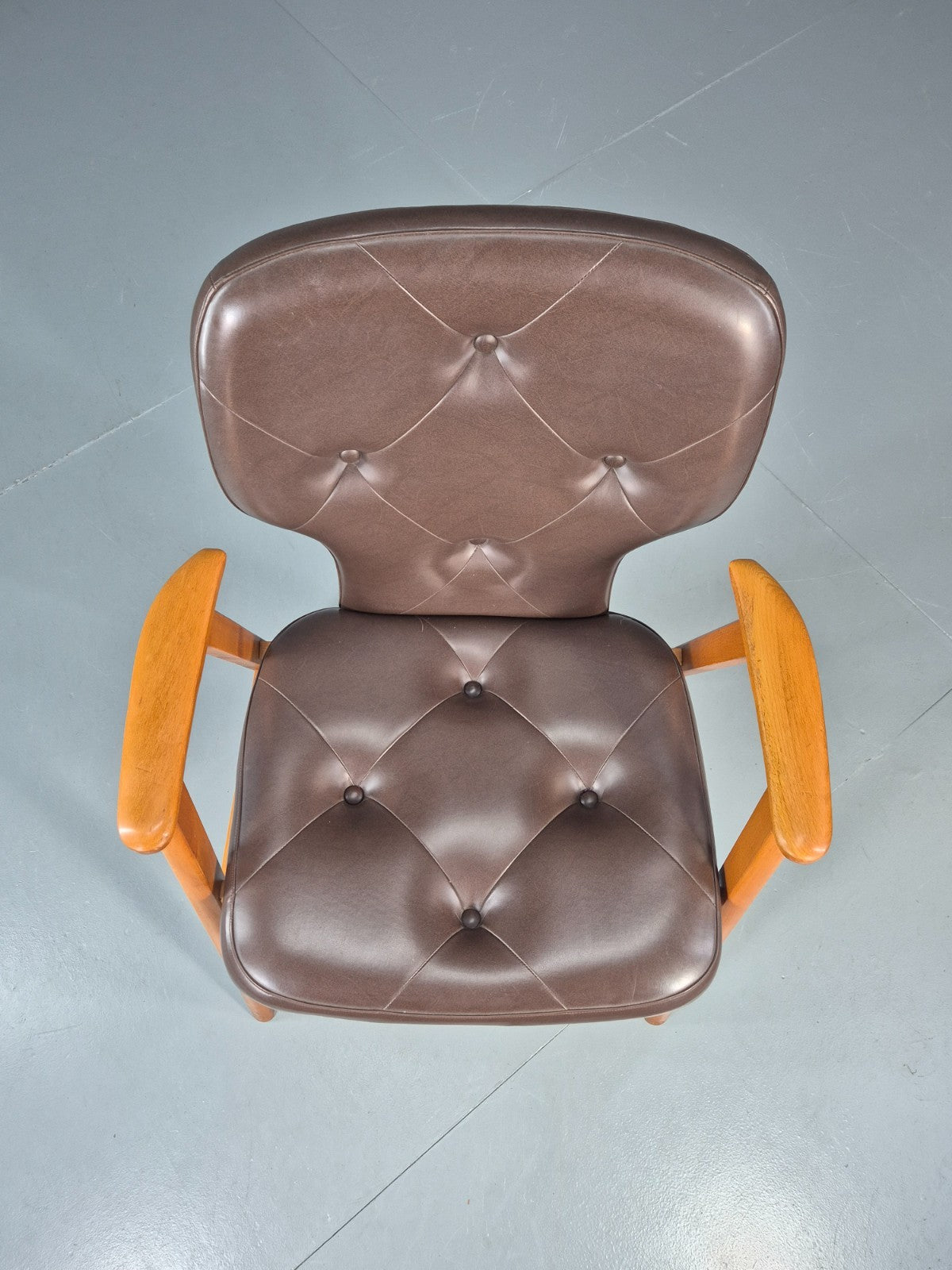 Mid Century Lounge Chair Vintage Swedish 1960s Beech Brown Vinyl EB11139 MNOR3