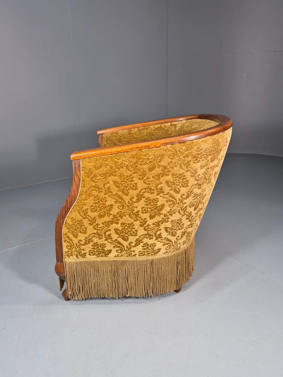 Art Deco Tub Chair Danish Vintage Gold Moquette Tassels Oak Frame  EB10753 VCLO11