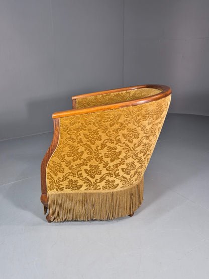 Art Deco Tub Chair Danish Vintage Gold Moquette Tassels Oak Frame  EB10753 VCLO11