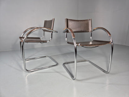 2 Bauhaus Style 1980s Chairs Leather and Chrome Retro Art Deco EB10980 MNOR1