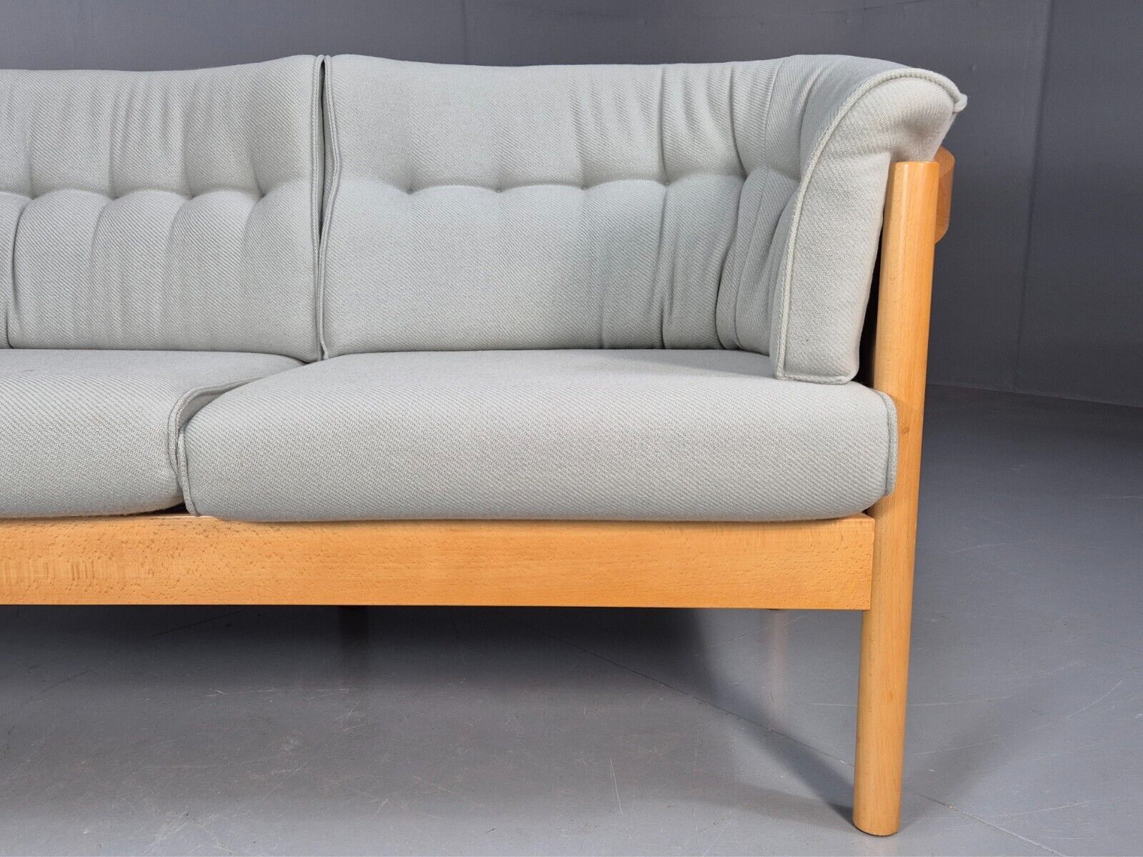 Vintage Danish 2 Seat Sofa Blue Wool Beech Curved Frame Nielaus MCM EB8549 M2SS - UKDK FURNITURE
