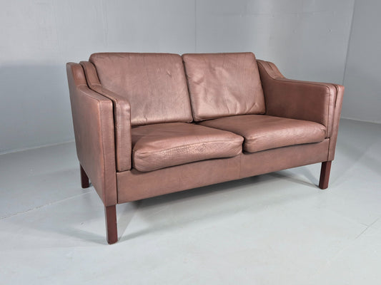 Vintage 2 Seater Sofa Danish Brown Leather Mid Century Retro 1970s EB9304 M2SS0