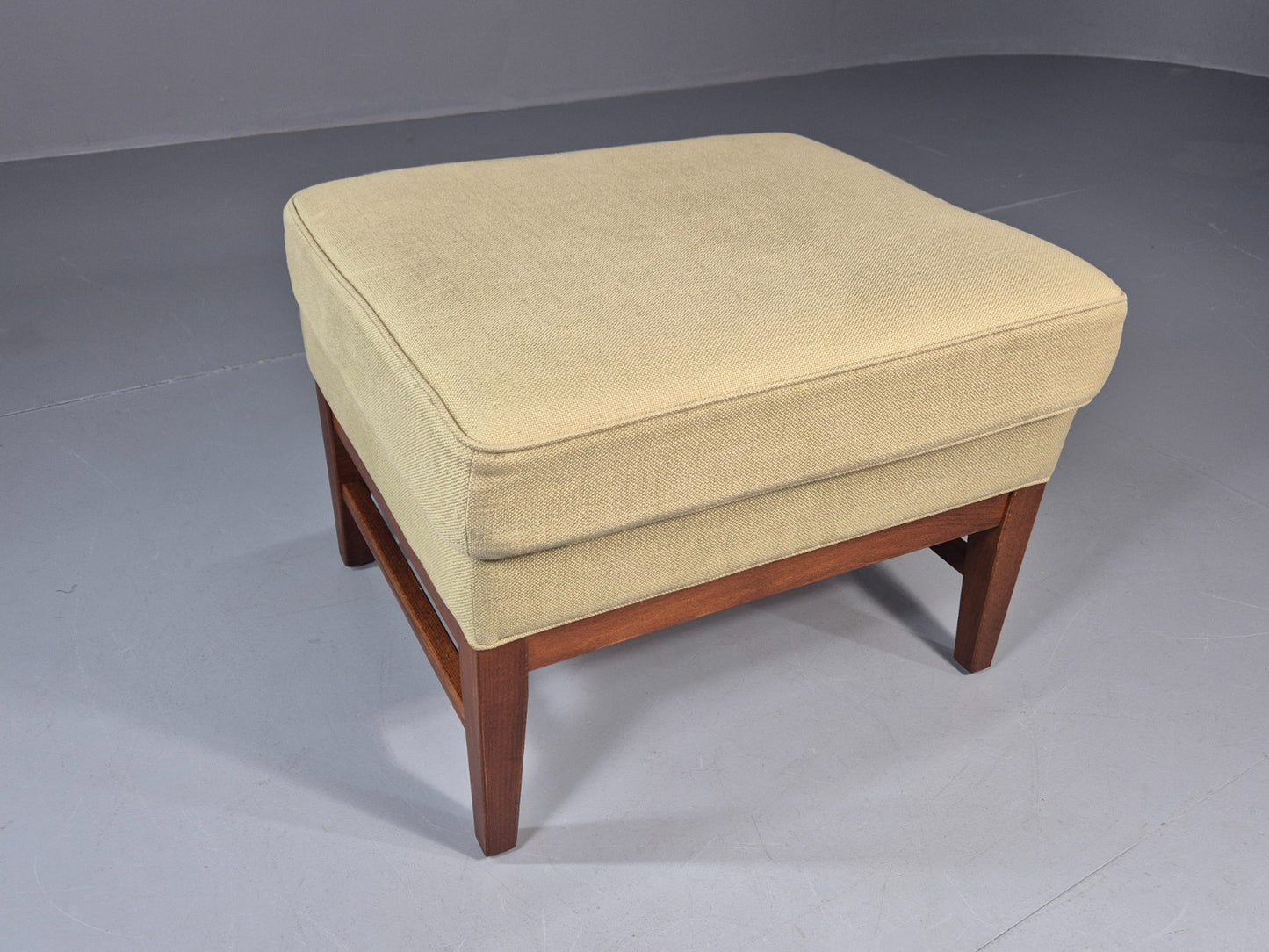 Mid Century Footstool Danish Vintage Green Wool Teak Frame 1970s EB11034 MFOO4