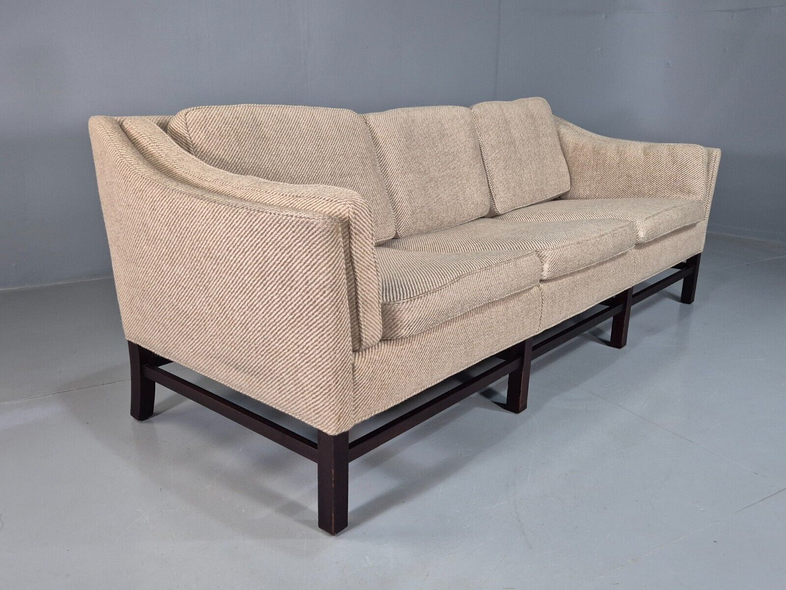 Vintage Danish 3 Seat Sofa Beige Wool Legged Frame 1980s Retro MCM EB7792 M3SS - UKDK FURNITURE