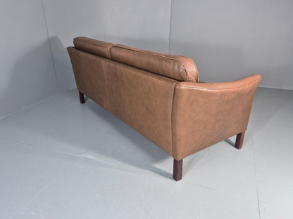 Vintage Danish 2.5 Seater Brown Leather 1970s Retro Mid Century EB11629 M3SS15