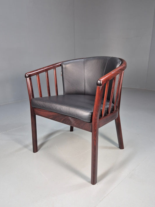 Vintage Danish Skalma Tub Chair Black Leather Curved Rail Back 1980s EB9315 MNOR - UKDK FURNITURE