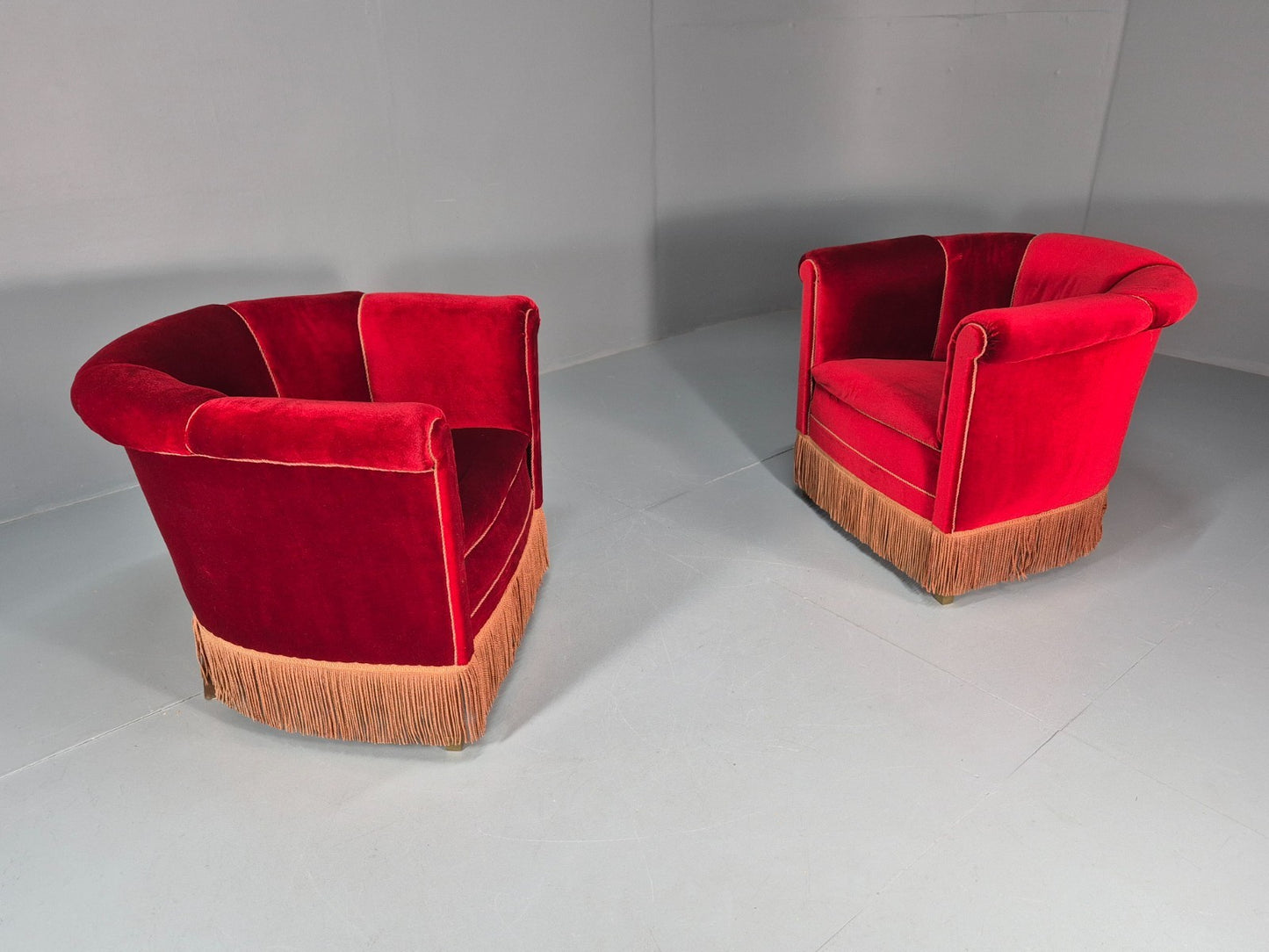 Art Deco Tub Chair Danish Red Velvet Tassels 1920s  EB10770 VCLO15