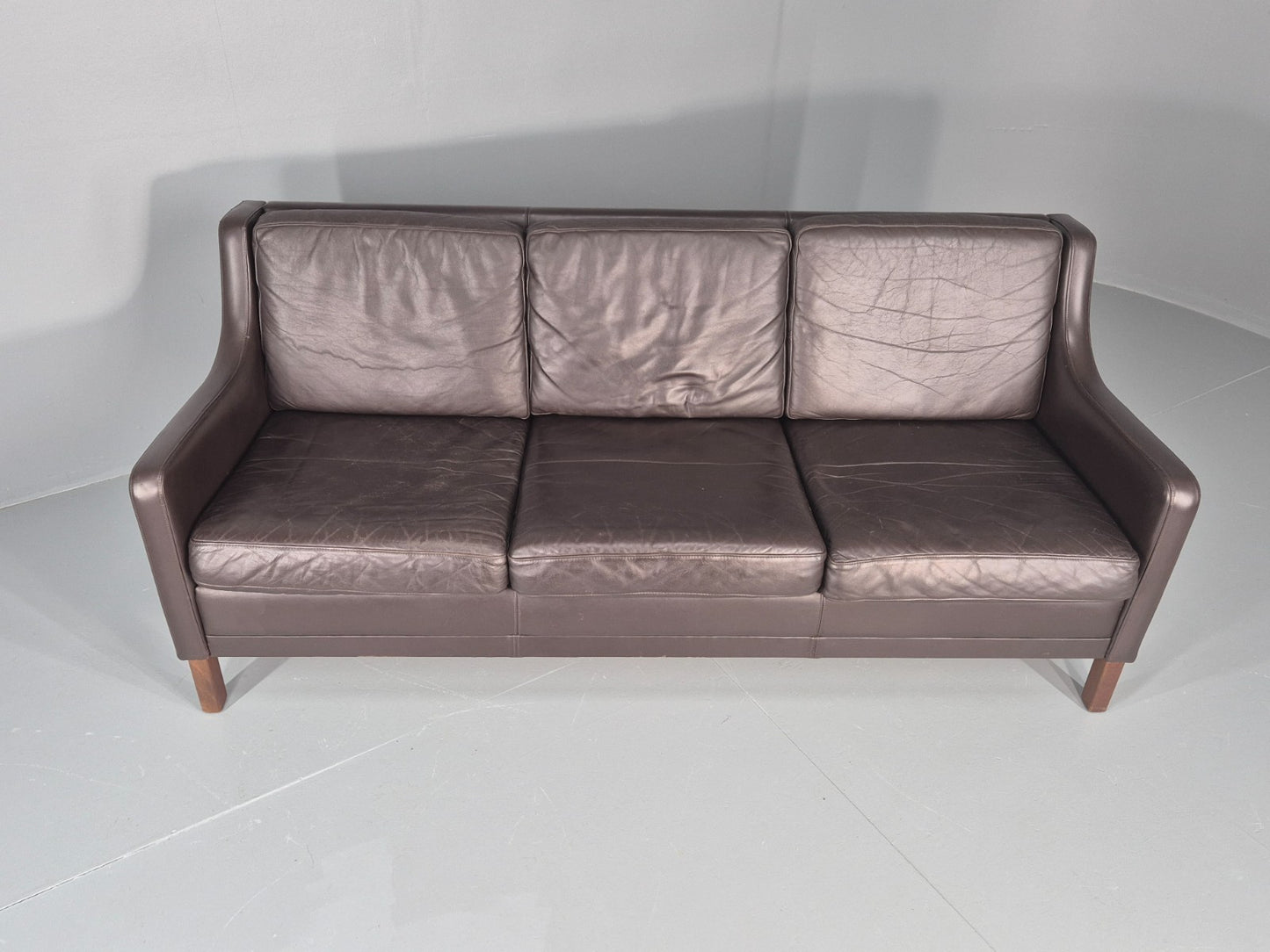 Vintage 3 Seat Sofa Brown Leather Danish Mid Century 1970s Retro  EB10537 M3SS4