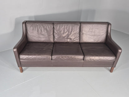 Vintage 3 Seat Sofa Brown Leather Danish Mid Century 1970s Retro  EB10537 M3SS4