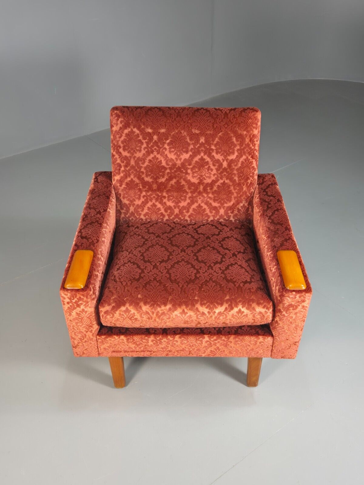 Vintage Swedish Lounge Chair Purple Moquette Teak Paws 1960s Retro EB7891 MNOR - UKDK FURNITURE