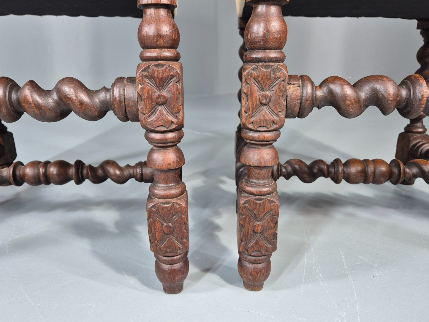 2 Baroque Dining Chairs in Oak Barley Twist H Stretchers Antique EB11425 VDIN3