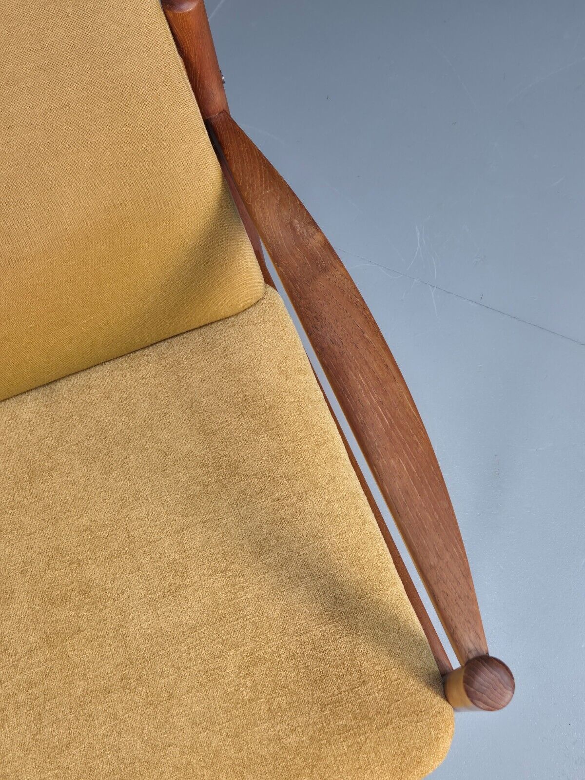 Vintage Danish Lounge Chair Yellow Cotton Teak 1960s Retro MCM EB8762 MNOR - UKDK FURNITURE