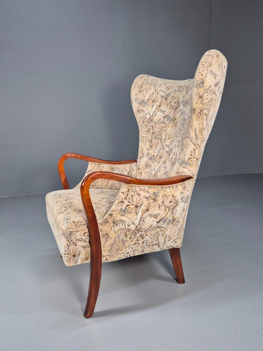 Vintage Danish Lounge Chair Floral Upholstery Beech Frame Retro MCM EB8935 MNOR - UKDK FURNITURE