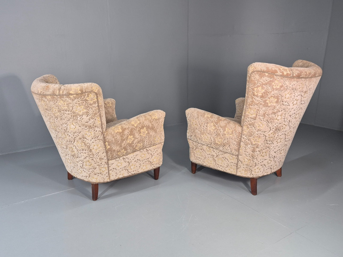 2 1950s Lounge Chairs Mid Century Danish Floral Moquette Retro  EB11318 MNOR7