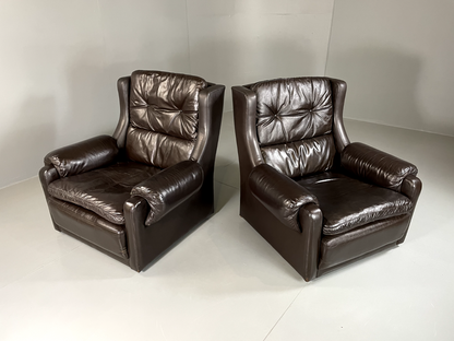 2 Danish Style Lounge Chairs Wingback Leather Vintage 1970s Retro EB5688 MNOR1